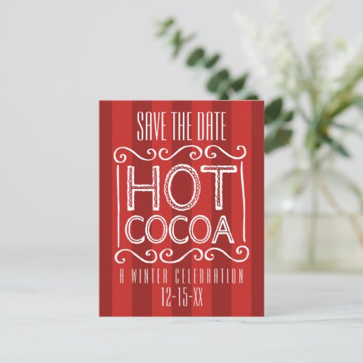 Winter Hot Cocoa Party Red de datum redden Aankondigingskaart (Staand voorkant)