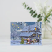 Winter House en Santa Claus Briefkaart (Staand voorkant)