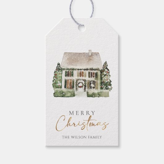 Winter House Merry Kerstmis Cadeaulabel (Voorkant)