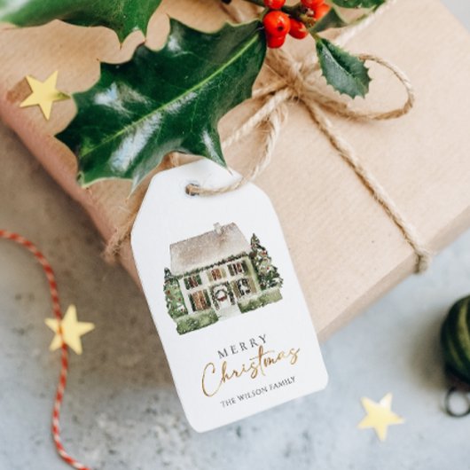 Winter House Merry Kerstmis Cadeaulabel