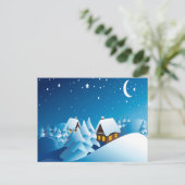 Winter, House, Night, Moon and Stars Briefkaart (Staand voorkant)