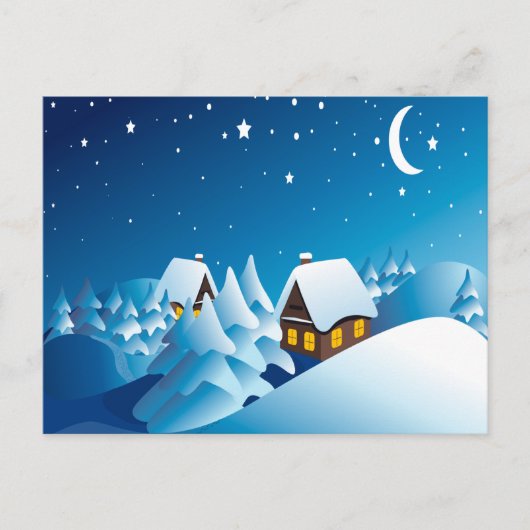 Winter, House, Night, Moon and Stars Briefkaart (Voorkant)