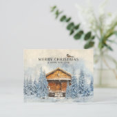 Winter Hout Huis en Pine Feestdagenkaart (Staand voorkant)