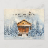Winter Hout Huis en Pine Feestdagenkaart (Voorkant)