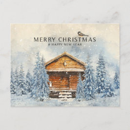 Winter Hout Huis en Pine Feestdagenkaart