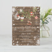 Winter Hout Ornamenten Vakantie Feest Uitnodigen Kaart (Staand voorkant)