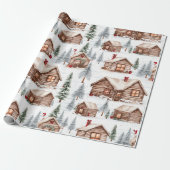 Winter Houten Cabine Kerstmis Cadeaupapier (Uitgerold)