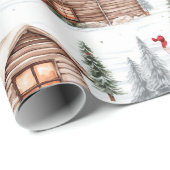 Winter Houten Cabine Kerstmis Cadeaupapier (Rol Hoek)