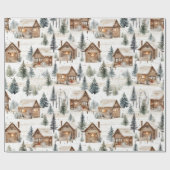 Winter Houten Cabine Kerstmis Cadeaupapier (Vlak)