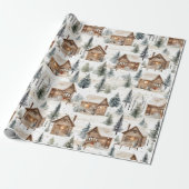 Winter Houten Cabine Kerstmis Cadeaupapier (Uitgerold)