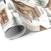 Winter Houten Cabine Kerstmis Cadeaupapier (Rol Hoek)