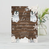 Winter Houten Pinguïn Geslacht Reveal Hij of Zij  Kaart (Staand voorkant)