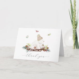 Winter Houten Slede IJsbeer Baby Shower Bedankkaart