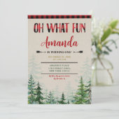 Winter houthakker oh wat leuk eerste verjaardag kaart (Staand voorkant)