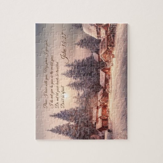 Winter huis bos - Johannes 14:27 Bijbel Verse Legpuzzel (Verticaal)