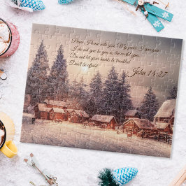 Winter huis bos - Johannes 14:27 Bijbel Verse Legpuzzel