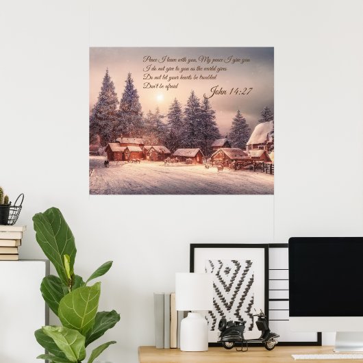 Winter huis bos - Johannes 14:27 Bijbel Verse Poster (Thuiskantoor)