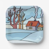 Winter Huis Landschap Papieren Bordje (Voorkant)