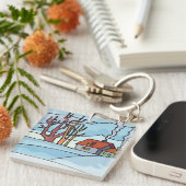 Winter Huis Landschap Sleutelhanger (Voorkant Rechts)