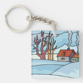 Winter Huis Landschap Sleutelhanger (Voorkant)