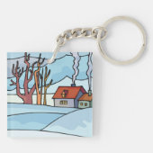 Winter Huis Landschap Sleutelhanger (Achterkant)