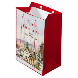 Winter Huisje Kerstvakantie Prettig Kerstfeest Medium Cadeauzakje