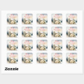 Winter Huisje Prettig Kerstfeest Vierkante Sticker (Vel)