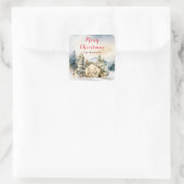 Winter Huisje Prettig Kerstfeest Vierkante Sticker (Tas)