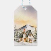 Winter Huisje Vrolijk Kerstfeest Cadeaulabel (Achterkant)