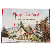 Winter Huisje Vrolijk Kerstfeest Groot Cadeauzakje (Voorkant)