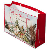 Winter Huisje Vrolijk Kerstfeest Groot Cadeauzakje (Achterkant Gekanteld)