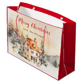 Winter Huisje Vrolijk Kerstfeest Groot Cadeauzakje (Achterkant Gekanteld)