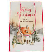 Winter Huisje Vrolijk Kerstfeest Medium Cadeauzakje (Achterkant)