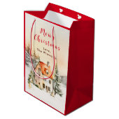 Winter Huisje Vrolijk Kerstfeest Medium Cadeauzakje (Achterkant Gekanteld)