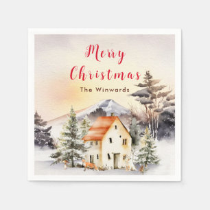 Winter Huisje Vrolijk Kerstfeest Servet