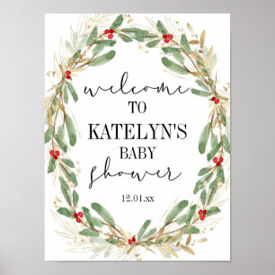 Winter Hulst Baby Shower Welkom Bord Kerstmis Poster