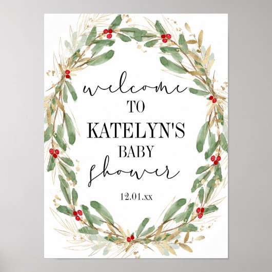 Winter Hulst Baby Shower Welkom Bord Kerstmis Poster (Voorkant)