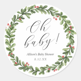 Winter Hulst Loof Baby Shower Ronde Sticker