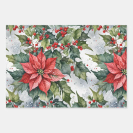 Winter hulst verpakkings papier plat vel set van 3