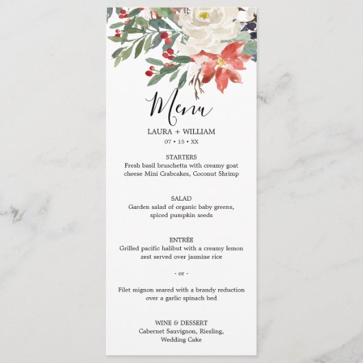Winter Hulstbes en Bloem Kerst Dinner Menu (Voorkant)