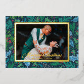 Winter Hulstbessen Getrouwd Kerst Foto Folie Feestdagenkaart (Voorkant)