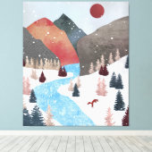 Winter Hunting Fox Canvas Afdruk (Insitu (Houten vloer))