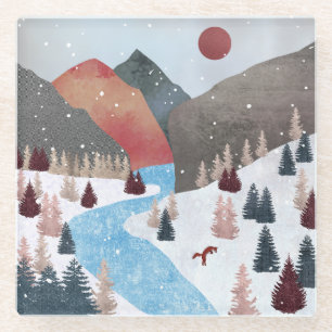 Winter Hunting Fox Glazen Onderzetter