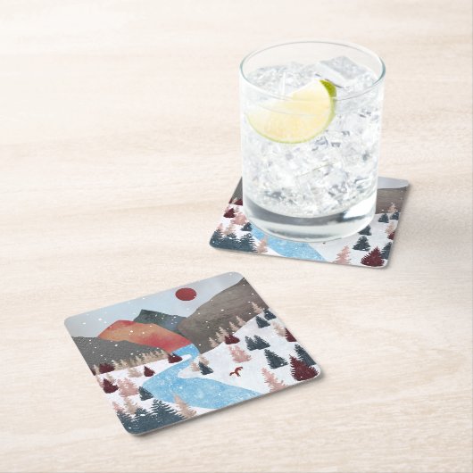 Winter Hunting Fox Kartonnen Onderzetters (Insitu)