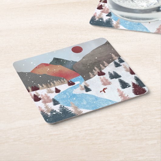 Winter Hunting Fox Kartonnen Onderzetters (Schuin)