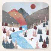 Winter Hunting Fox Kartonnen Onderzetters (Voorkant)