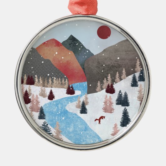 Winter Hunting Fox Metalen Ornament (Voorkant)