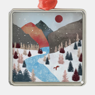 Winter Hunting Fox Metalen Ornament