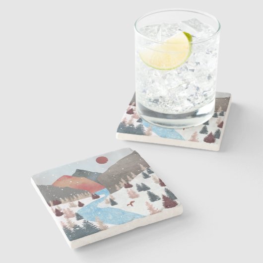 Winter Hunting Fox Stenen Onderzetter (Zijkant)