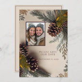 Winter Huwelijk Denneappels Denne Naalden Save The Date (Voorkant / Achterkant)